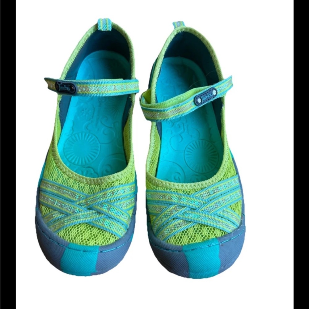 JBU by Jambu Womens Mary Jane Sandals Size 4 All Terra Yellow Teal Metallic